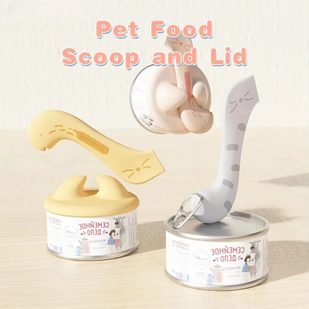 Pet Accessories Multifunctional Pet Dog Spoon Can Opener Wet Food Mixing Spoon Silicone Cat Can Sealing Cover Food Storage