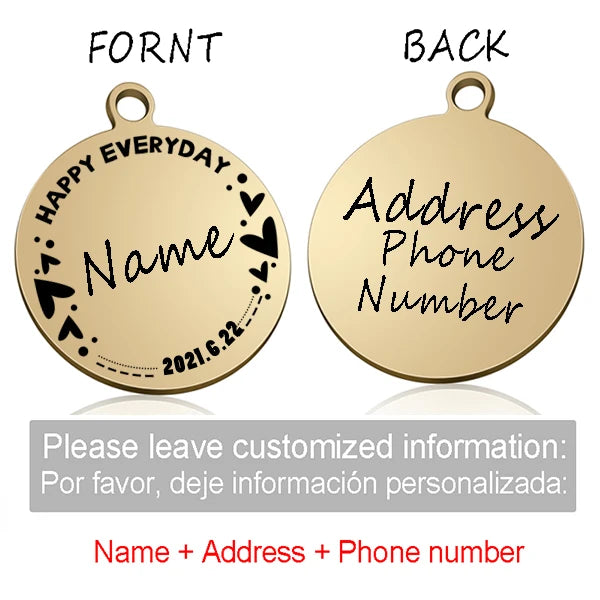 Custom Personalized Cat Dog ID Circle Tag Collar Pendant Engraved Pet Necklace Chain Charm Supplies For Tag Name Products