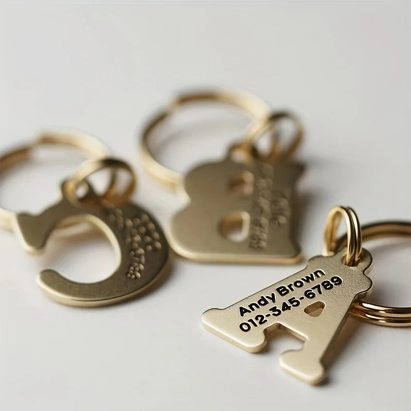 [Customized Products] Personalized Stainless Steel Pet Pendant Keychain, Customizable Pet Id Tag Letter Pendant, Custom Dog Tag