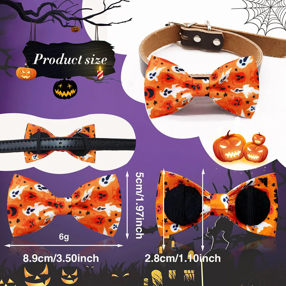50pcs Dog Collar Accessories For Halloween Removable Small Dog Cat Bowties Skukll Style Dogs Grooming Products Pet Supplies