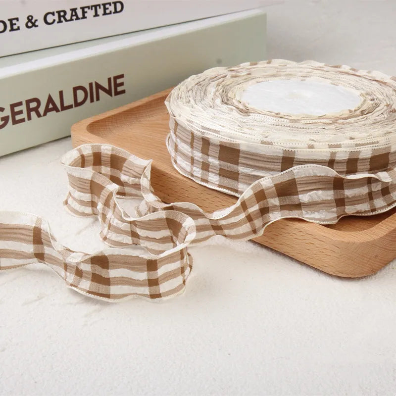 Cotton fabric plaid wavy edge lace barcode DIY headwear gift box clothing frame bow knot production material pet supplies ribbon