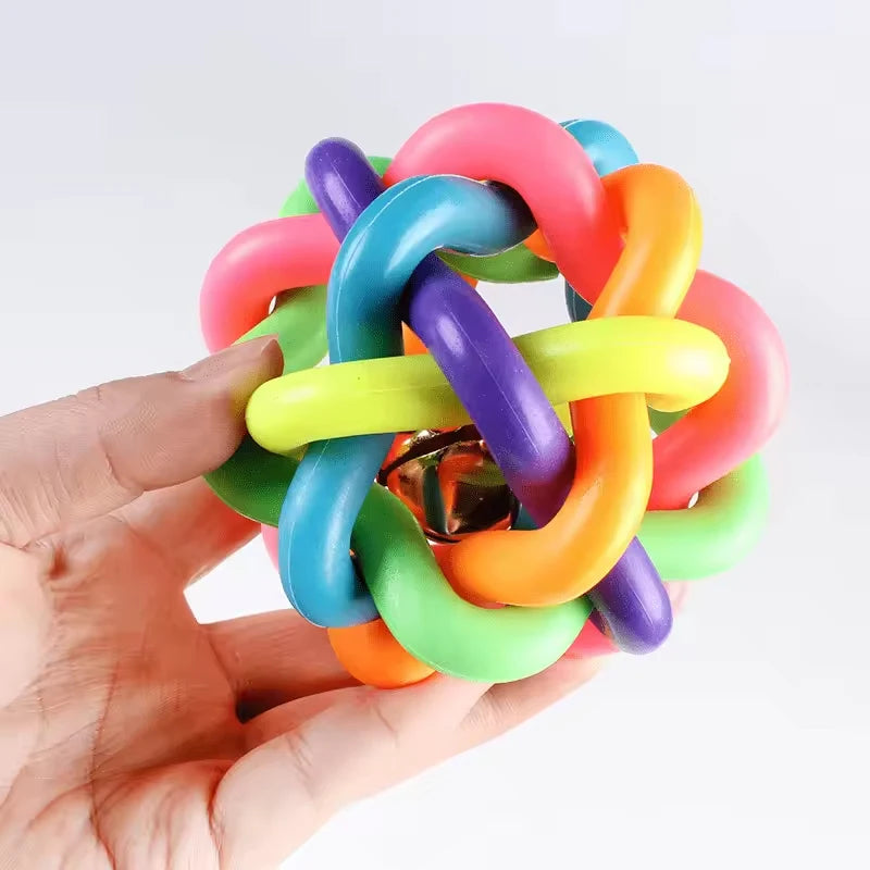 Colorful Bell Woven Toy Popular Dog Bite Resistant Rubber Pet Chewing Playing Fetching Nice Ball Puppy Toy for Large Small Dogs