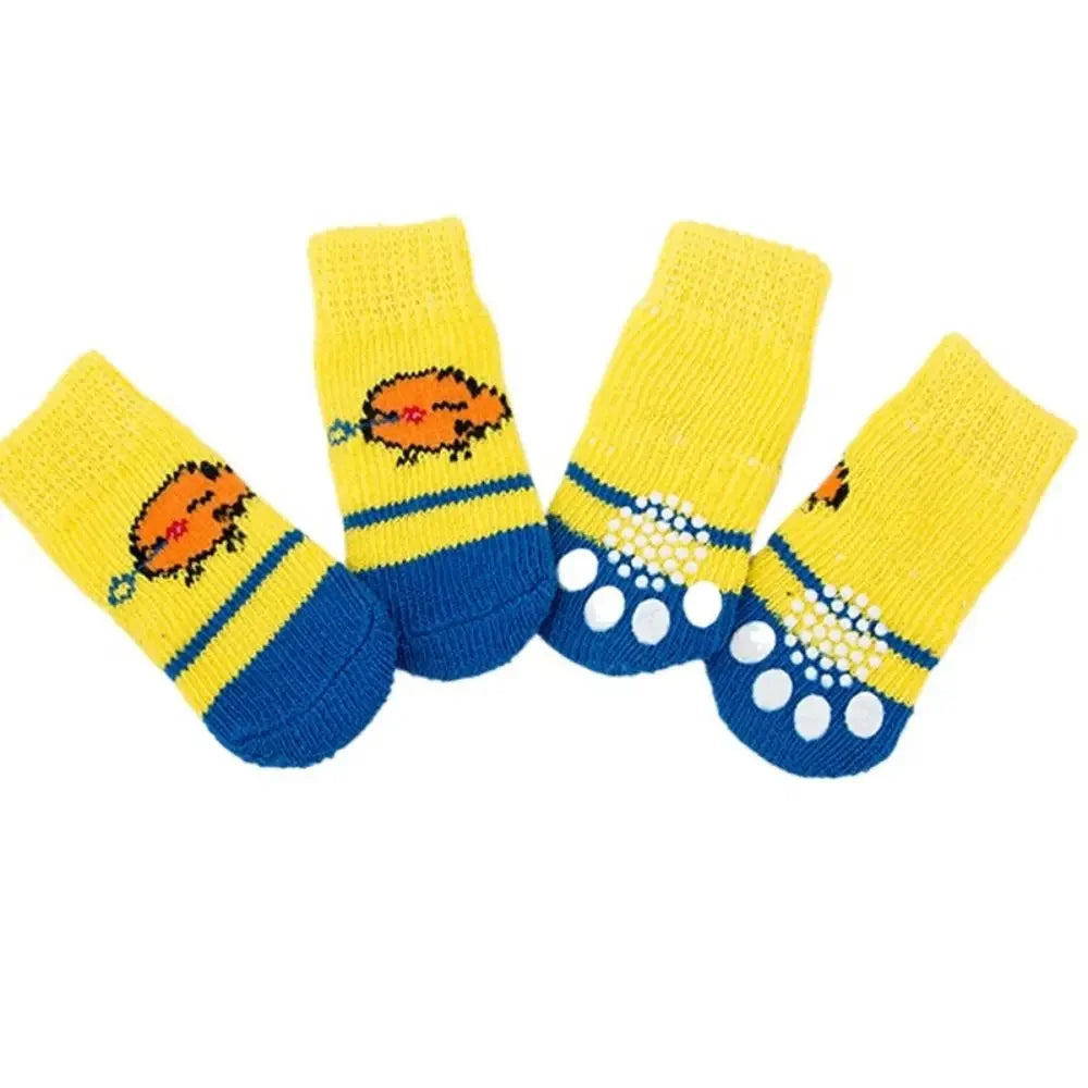 4pcs Winter Pet Dog Socks Small Cat Knit Warm Socks Dog Anti-slip Socks Chihuahua Thick Paw Protector Booties Pet Accessories