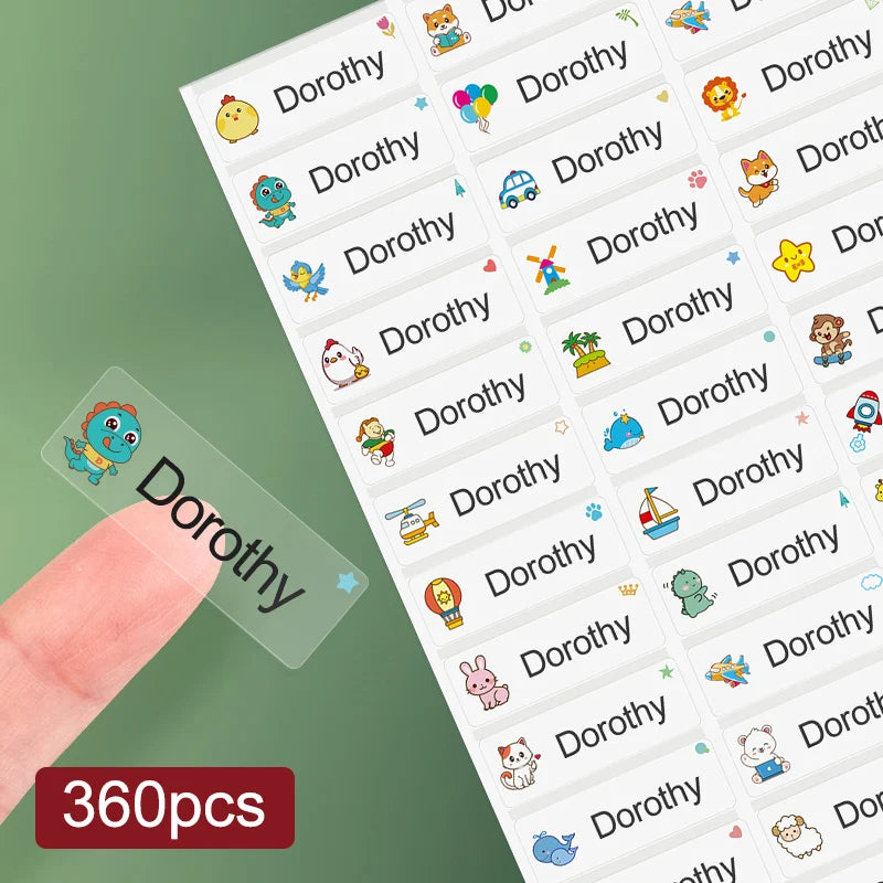 Custom Waterproof Transparent Name Stickers - Personalized Multilingual Labels for Kids School Supplies (Hebrew/English/Spanish)
