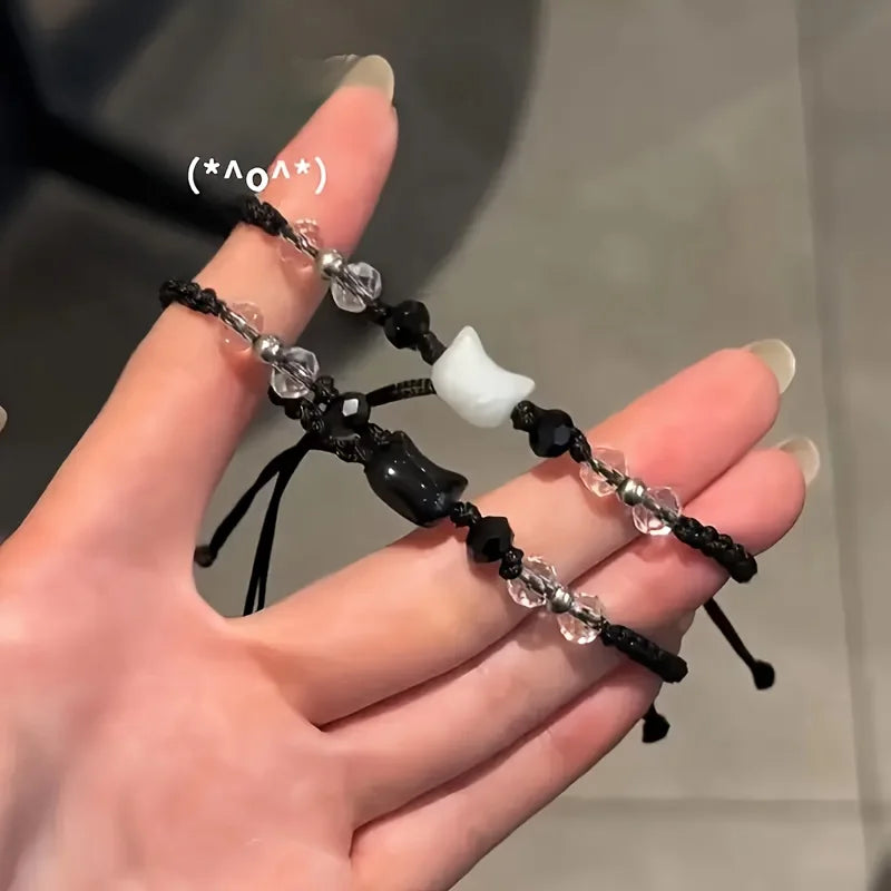 Cute Cat Shaped Hand Woven Bracelets Fashion Versatile Women Suitable Daily Vacation Wearing Accessories