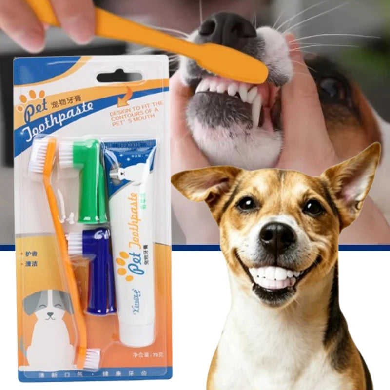 Universal Toothpaste Toothbrush Set Dog Gum Care Products Kit Pet Cleaning Tools Kit Reduces Plaque & Tartar Buildup for Pet