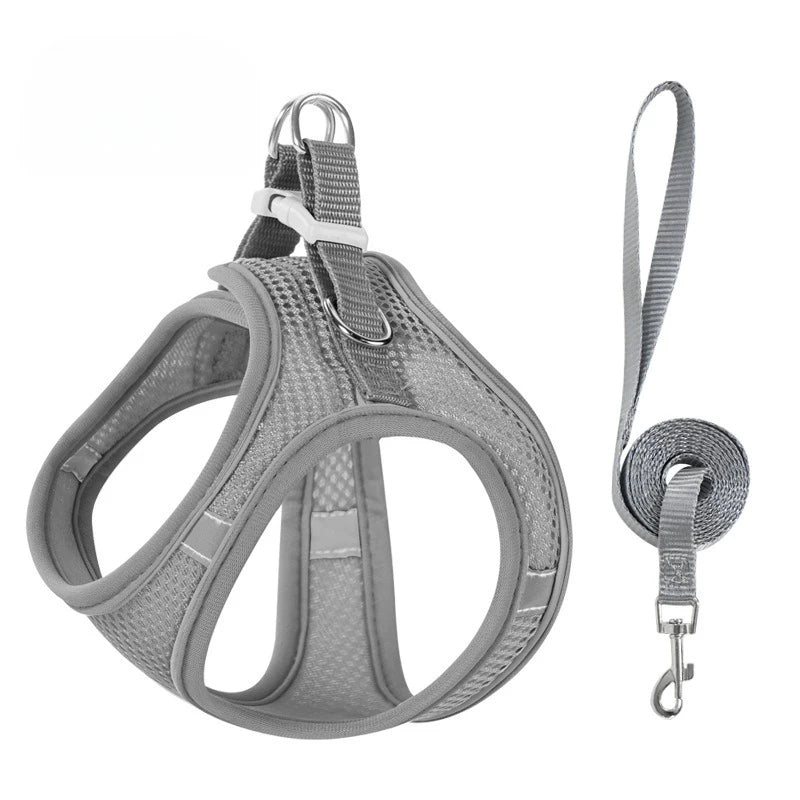 Cat Harness Vest Chest Rope Set with 1.5m Rope Reflective Breathable Adjustable Pet Harness for Small Medium Dog Outdoor Walking