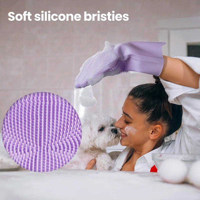 Pet Grooming Bathing Gloves Dog Cat Bathing Shampoo Scrubber Magic Massaging Cleaning Cleanner Sponge Silicon Hair Removal Glove