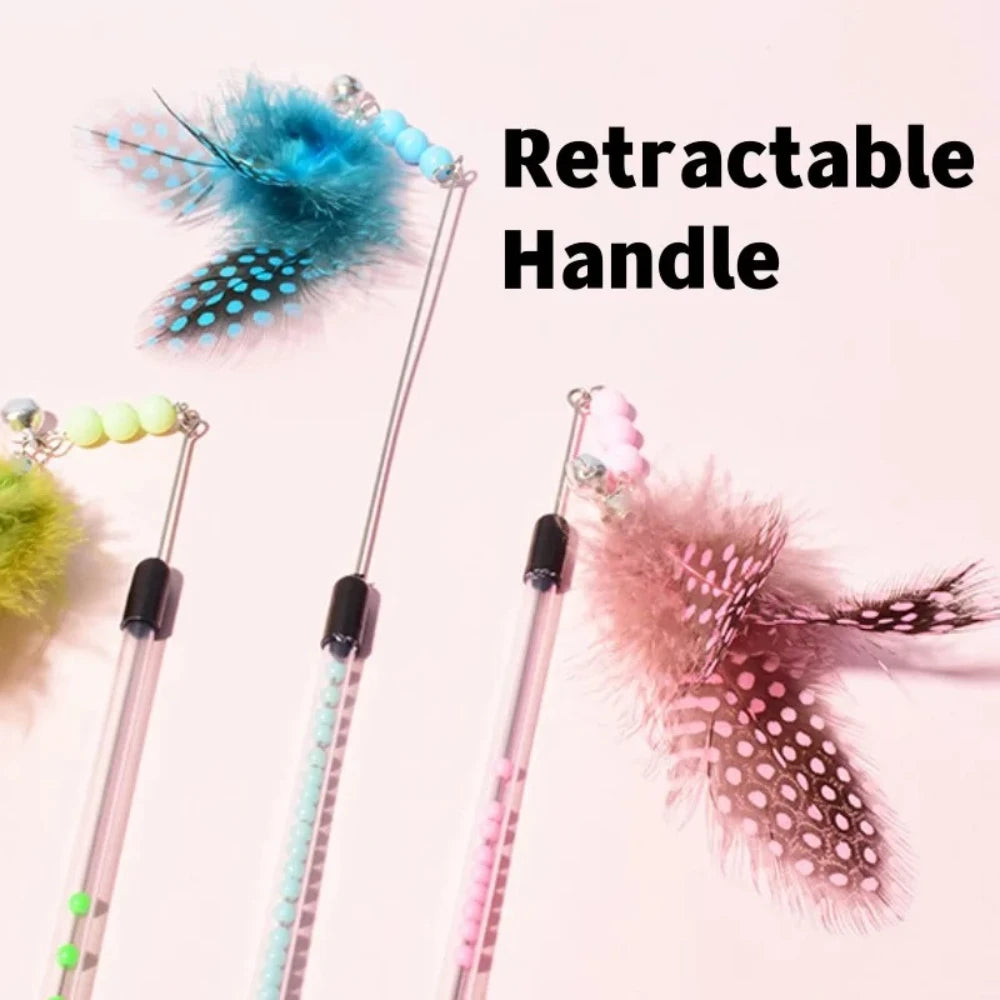3pcs Cat Toys Feather Cats Sticks Retractable Handle Cats Toy Feather Interactive Cat Toys with Kitten Teaser Toy Pet Products