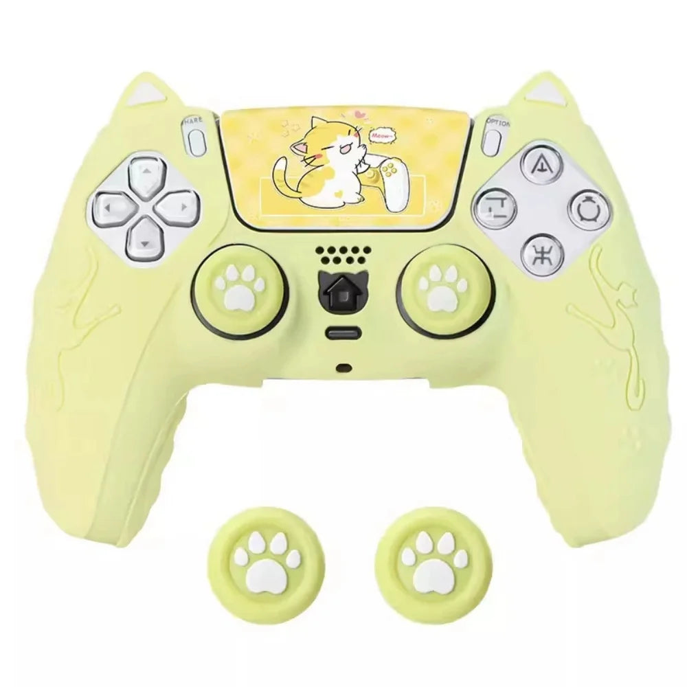 Lovely Cat Silicone Soft Protector Sticker Skin For Playstation 5 PS5 Controller Case Thumb Stick Grip Cap Cover Silicone case