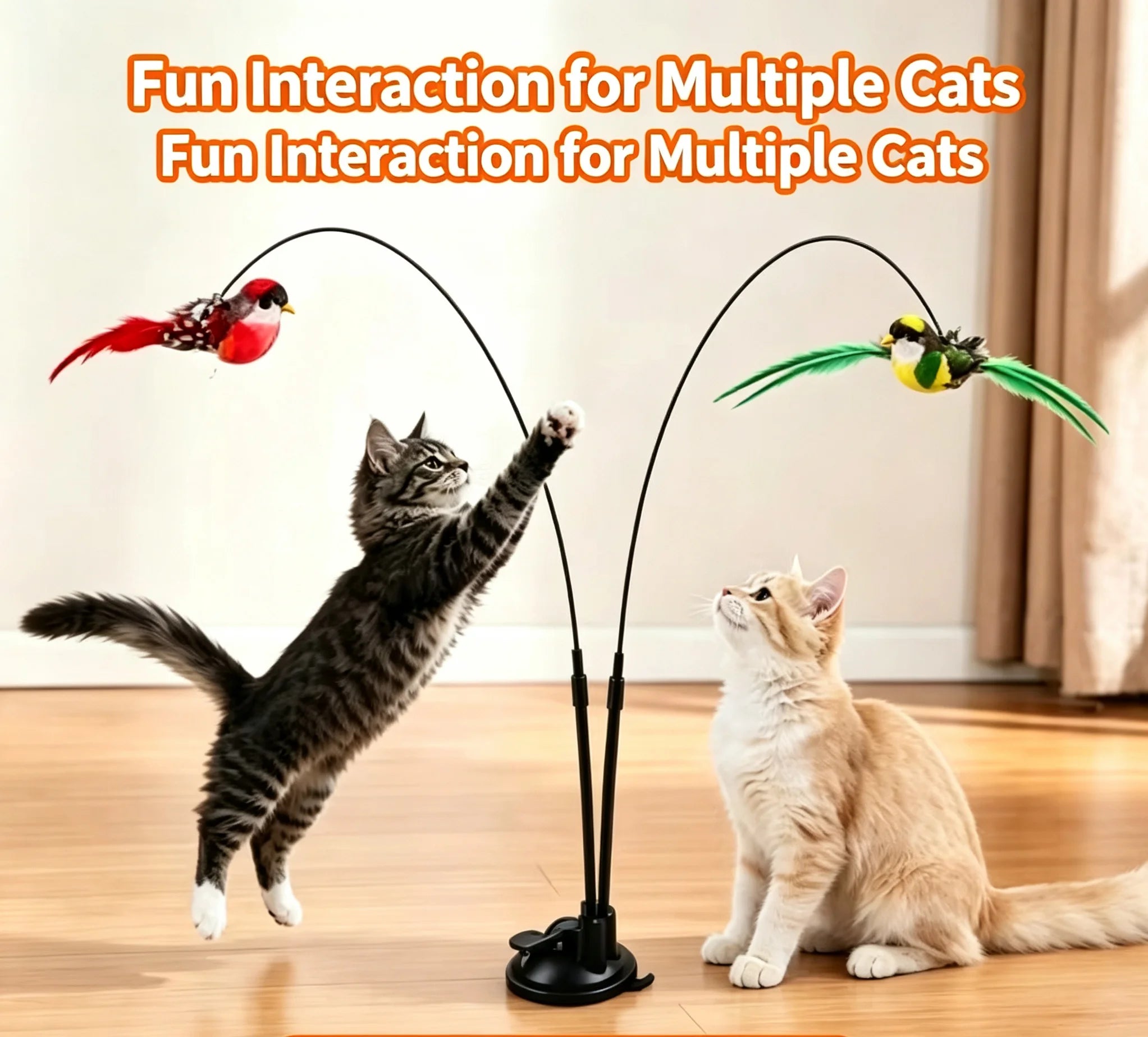 Interactive Cat Teaser Wand Double Rod Suction Cup Simulated Bird Feather Toy Self Play Kitten Entertainment Supplies