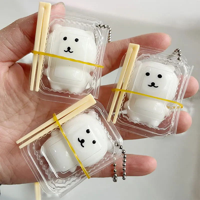 Joke Bear Anime Pinch Squeeze Lunch Box Keychain Cute Polar bear Bag Pendant Kawaii Soft Stuffed Squishy Toys Birthday Gift