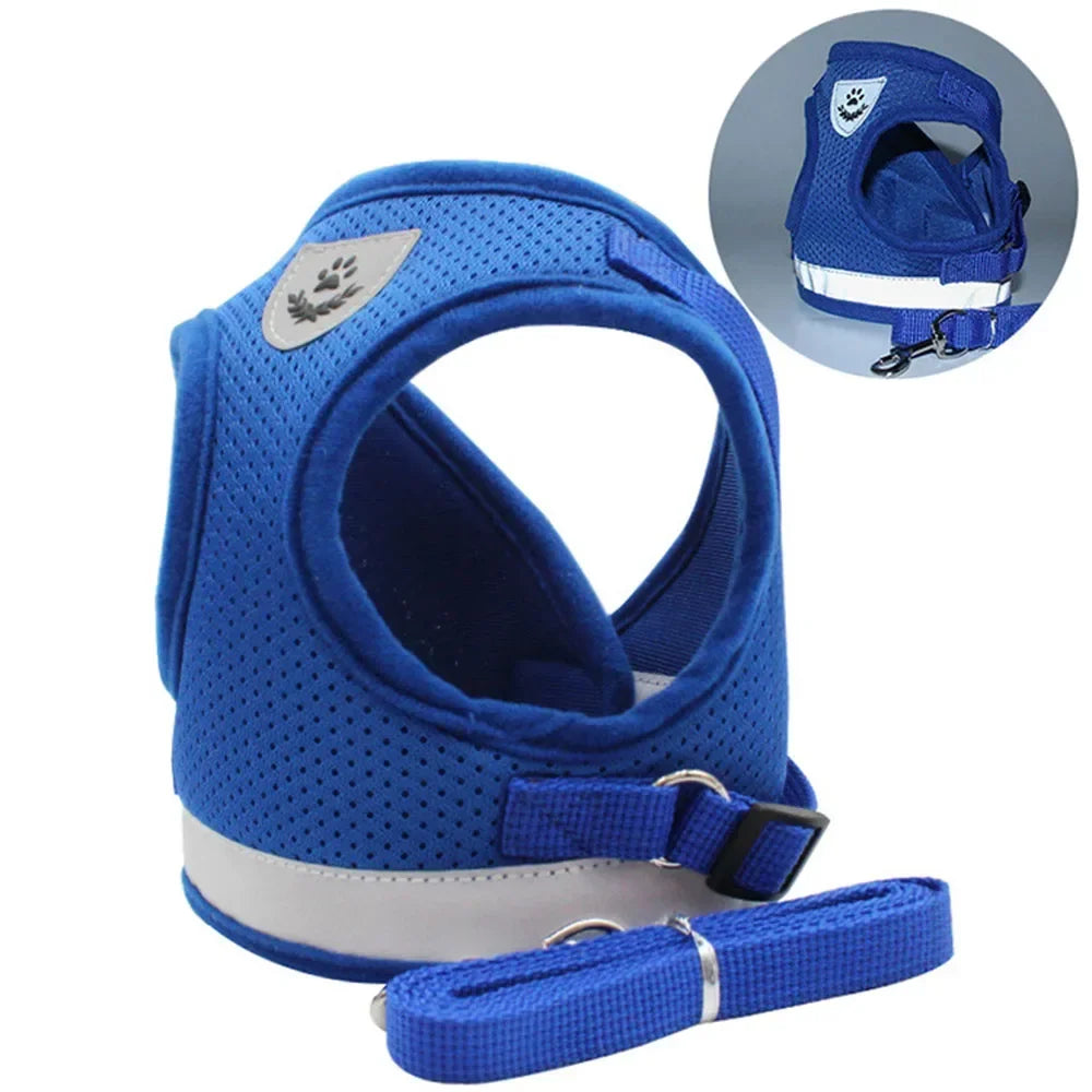 Escape Proof Cat Harness Adjustable Reflective Vest Mesh Breathable Pet Lead Leash Set for Small Puppy Kitten Walking Training