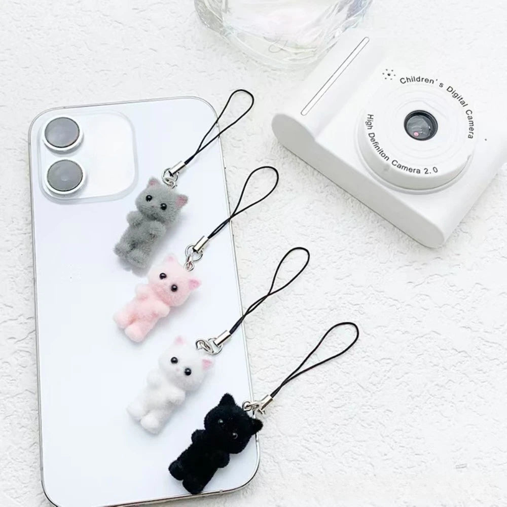 Cute Angel Wing Flocking Cat Charm Keychain for Women Cute Mini Kitten Bag Pendant Sweet Girl Phone Lanyard Keychain Accessories