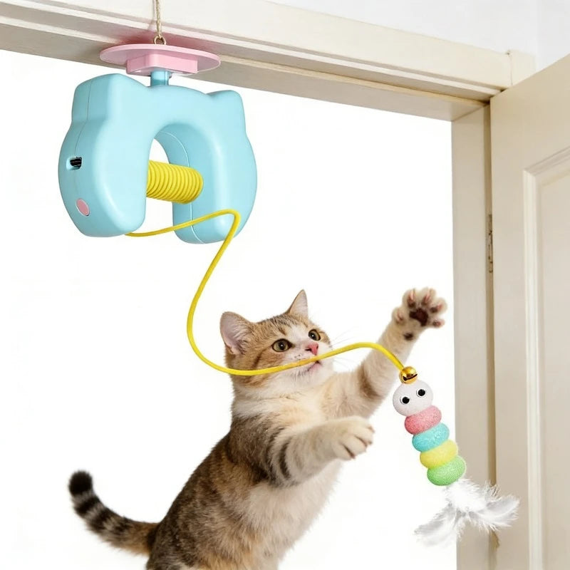 Electric Cat Toy with 2 Ropes Auto Swing Feather Toy Interactive Kitten Toy For Self Playing  Caterpillar Interactive Cat Toys