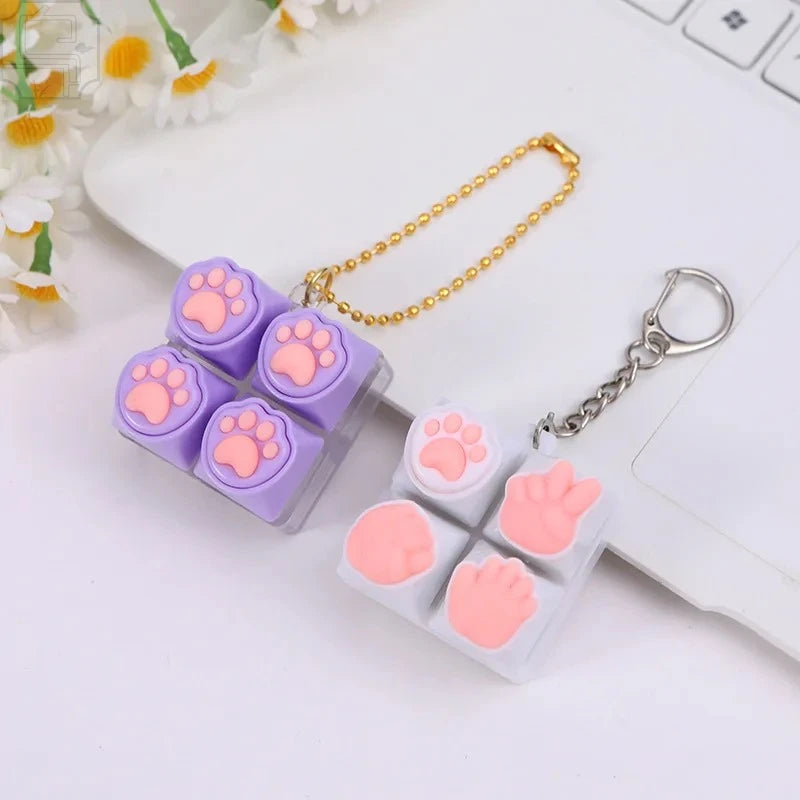 Cute Cat Paw Silicone Fidget Keychain Stress Relief Toy Portable Decor Gift For Mechanical Keyboard Lovers