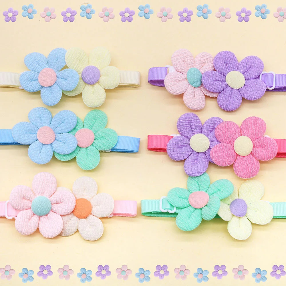 50PCS Colorful Flower Dog Bowties Handmade Puppy Necklaces Adjustable Pet Dog Bow Ties Collars Fashion Pet Products For Dogs