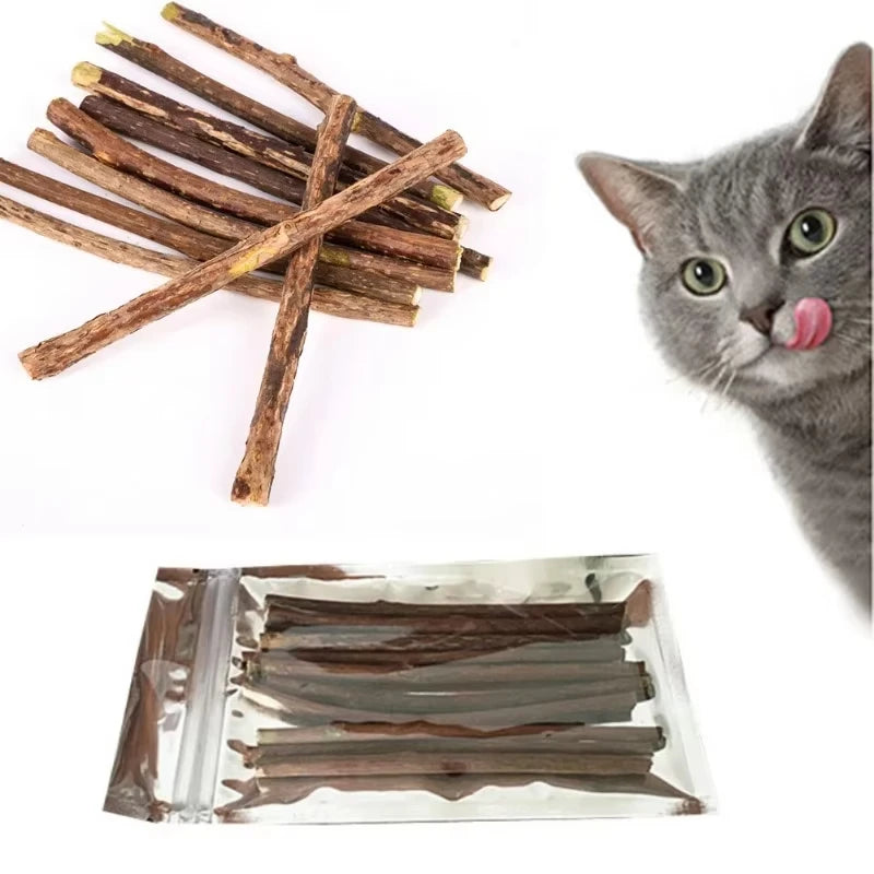 20Pcs 4-6mm Catnip Chew Sticks, Natural Woodruff Cat Toys - for Teeth Cleaning & Kitten Entertainment Actinidia Silvervine