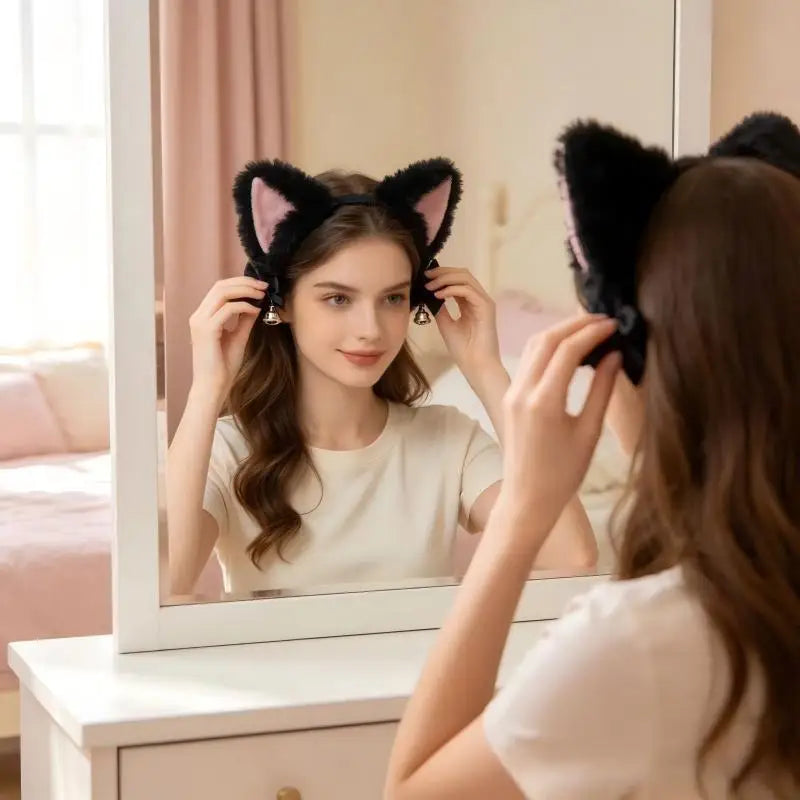 Beautiful Masquerade Halloween Cat Ears Cosplay Cat Ear Party Costume Bow Tie Bell Headwear Headband Hair Accessories