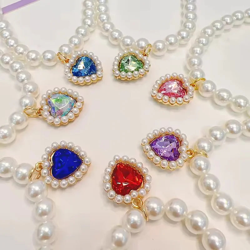 Lovely Heart Pendant Faux Pearl Pet Necklace Stylish Cat Dog Collar Jewelry Cute Pet Neck Decor Fashion Pet Accessories Wearing