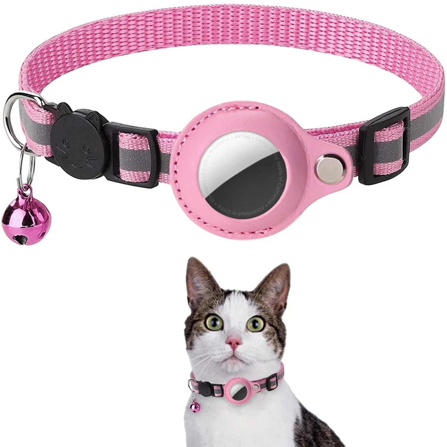 Airtag cat collar adjustable footprint print pet safety reflective necklace with Bell for anti lost with AIRTAG holder accessory