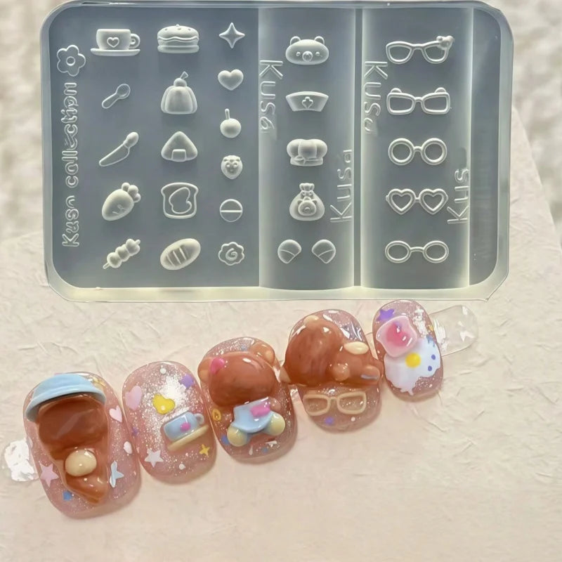 Silicone Nail Art Mold Cute Cartoon Pet Bear Frame Dessert Accessory 3D Nail Art Design Tool Essential for Nail Artists