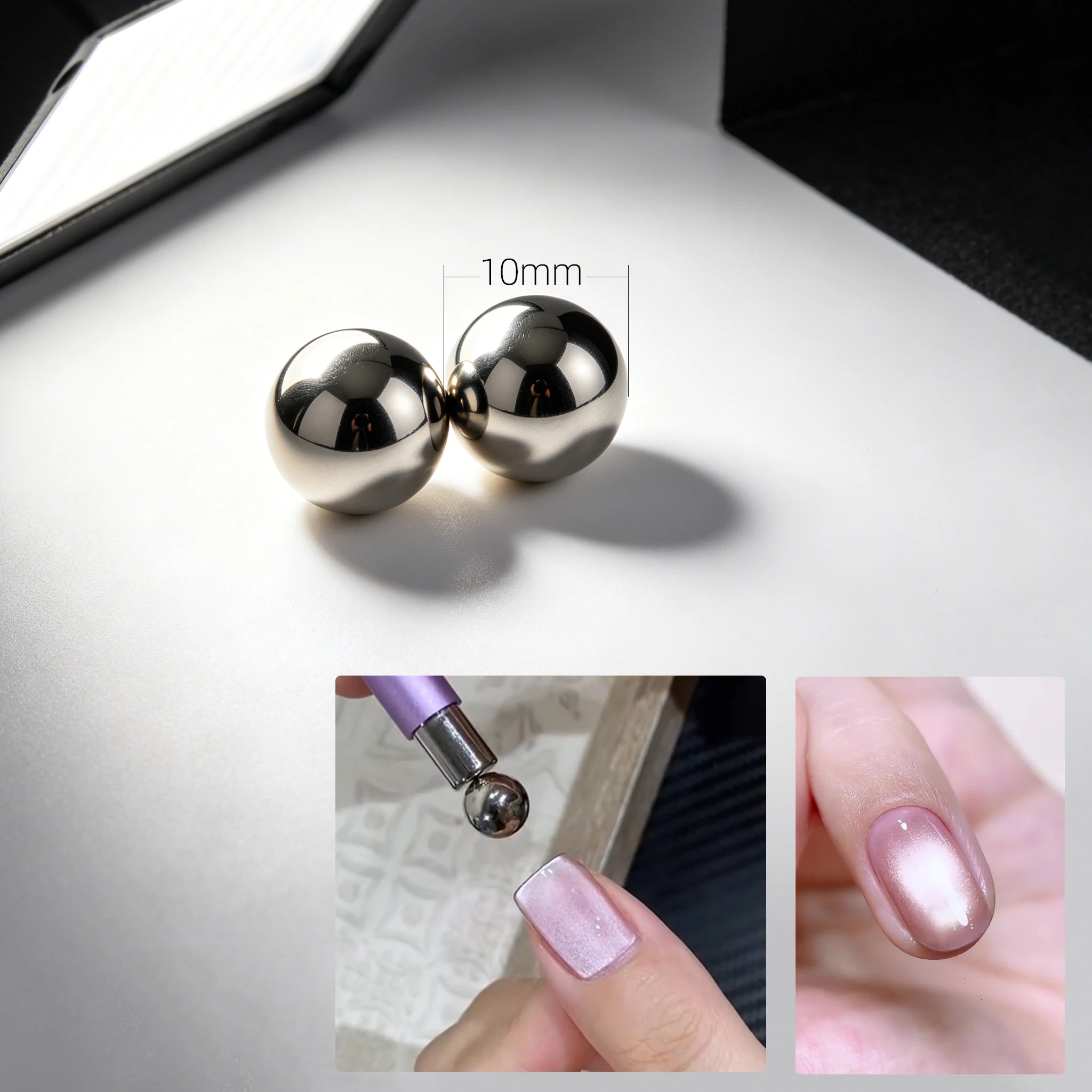 Cat Eye Nail Art Magnetic Tool Cylindrical Stick with Ball Magnet Manicure Accessory for Glass Bead Effects Fits UV Gel Polish