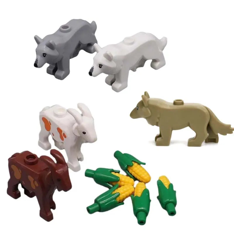 MOC Animal Scene Building Blocks Cats Dogs Sheep Pigs Chickens Eagle Parrots Dolphin Zoo Fram Accessories DIY Toys Bricks T14