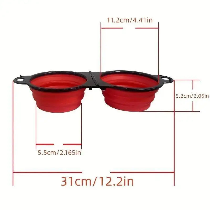 2 in 1 Collapsible Dog Travel Bowl Double Bowls Folding Food Water Bowl Portable Hangable Dog Feeder for Outdoor Dog Product