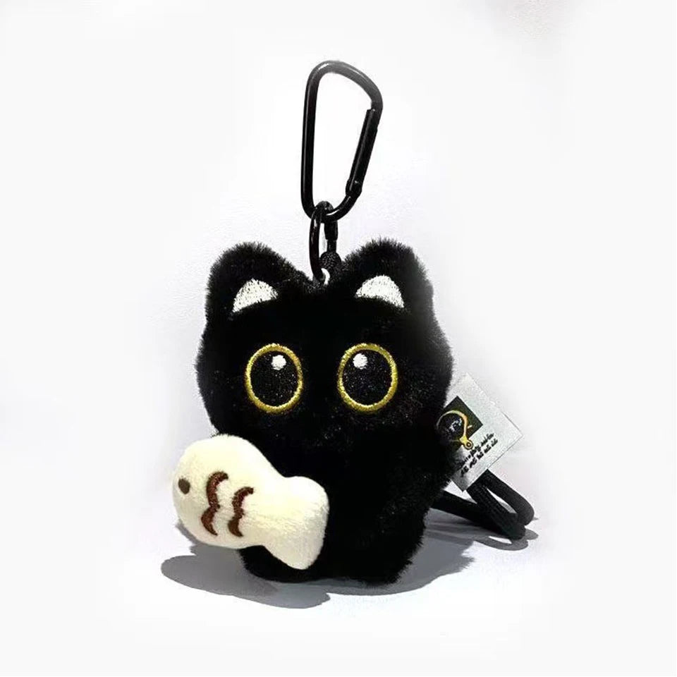 Yupsk 6/1pcs Cute Plush Black Cat Doll Toy Keychain Bag Pendant Charms Kawaii Keyring Accessories For Women Couples Gift