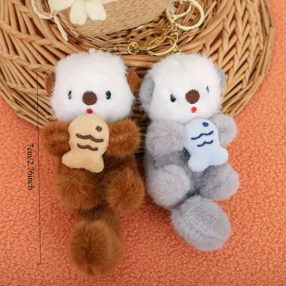 New Cartoon Sea Otter Plush Keychain Small Pendant Fish Seal Plush Doll School Bag Pendant