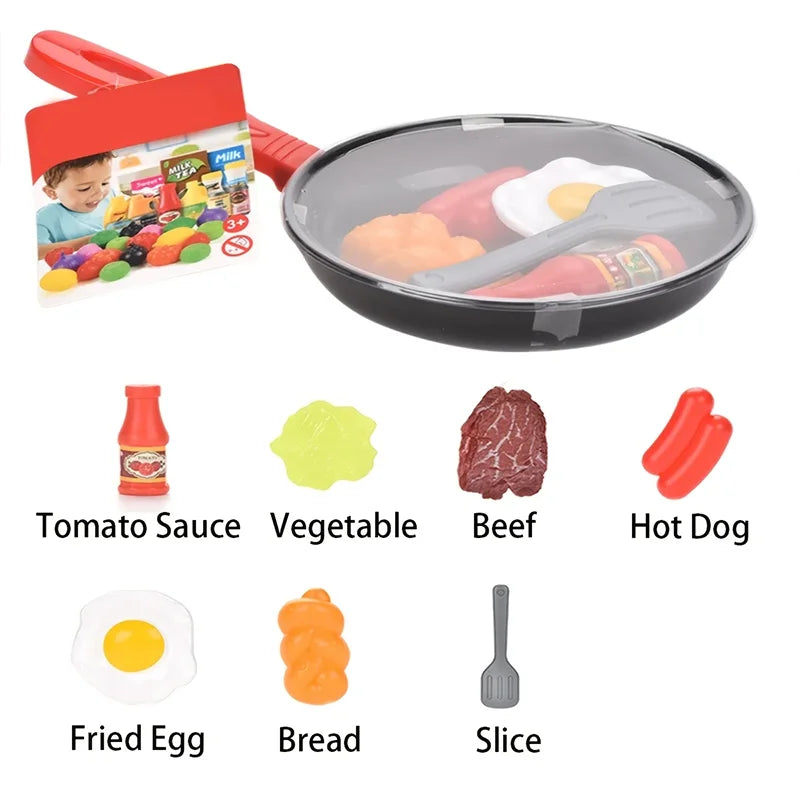 8pcs Montessori Simulation Kitchen Toys Steak Vegetable Educational Cookware Game Set Pretend Play Bread Hot Dog
