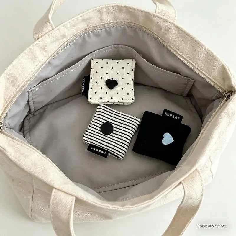 ^Earphone Decoration Accessories Handmade Fabric Cute Wave Dot Earphone Storage Bag Data Cable Organizer