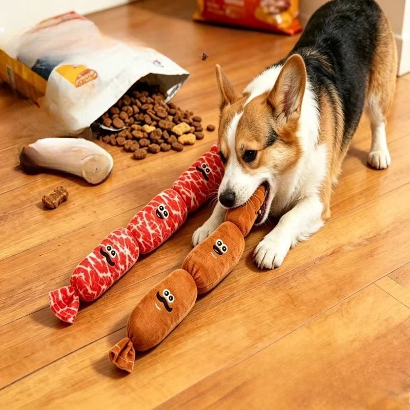 Chew Toy for Dogs Simulated Sausage Soft Plush BB Squeak Durable Puppy Toy Bite-Resistant Molar Dog Supplies