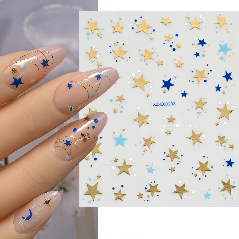 1pc 3D Eyes/Stars/Snake Designs Nail Stickers Angel Eye Nail Art Decor Golden & Blue Evil Eye Designs Manicure DIY Accessories *