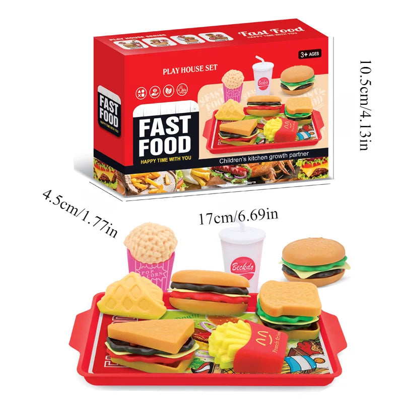 9PCS Set Kitchen Play House Food Toy Simulation Hamburger French Fries Hot Dog Detachable Plastic Snack Pretend MIni Toys Kids