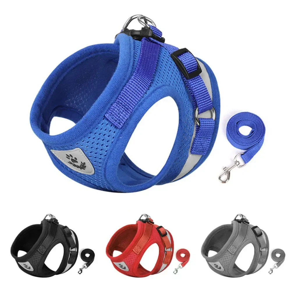 Escape Proof Cat Harness Adjustable Reflective Vest Mesh Breathable Pet Lead Leash Set for Small Puppy Kitten Walking Training