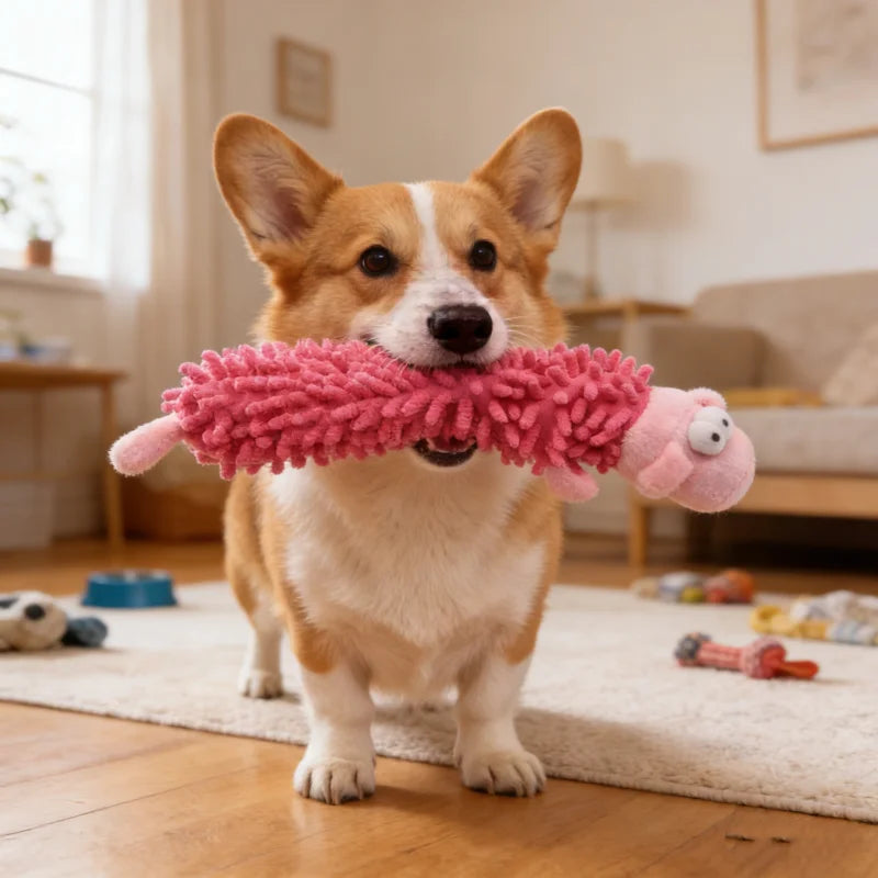 Squeaky Plush Dog Chew Toys Cute Animal Shape Soft Mop Texture Teeth Cleaning Interactive Pet Toy For Puppy Small Medium Dogs