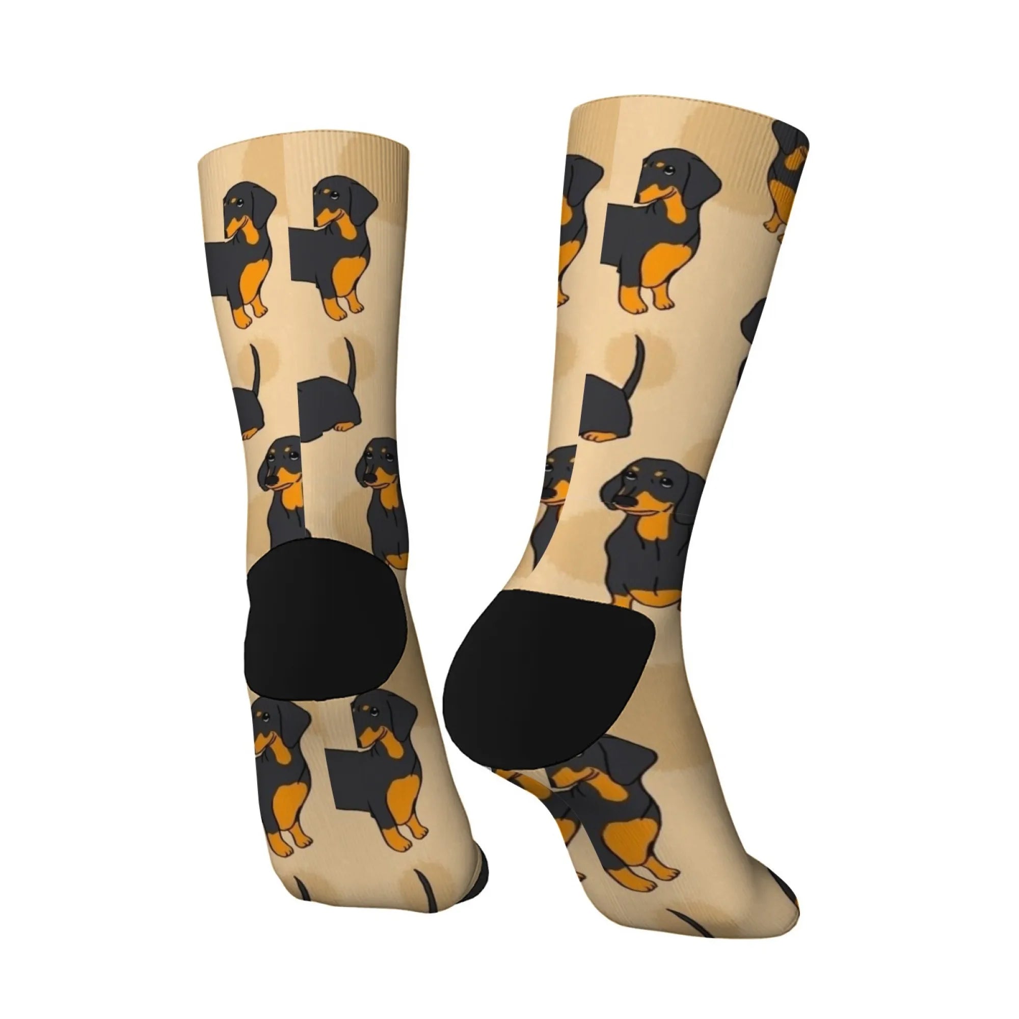 1 Pair Funny Dachshund Dog Men Socks Cute Retro Harajuku Black & Tan Dogs on Novelty Gift for Dog Owner Wear Playful Design