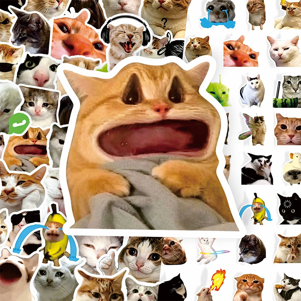 100PCS Funny Cat Meme Cartoon Stickers DIY Laptops Water Bottles Phone Cute Animal Waterproof Graffiti Decals Toys Gift