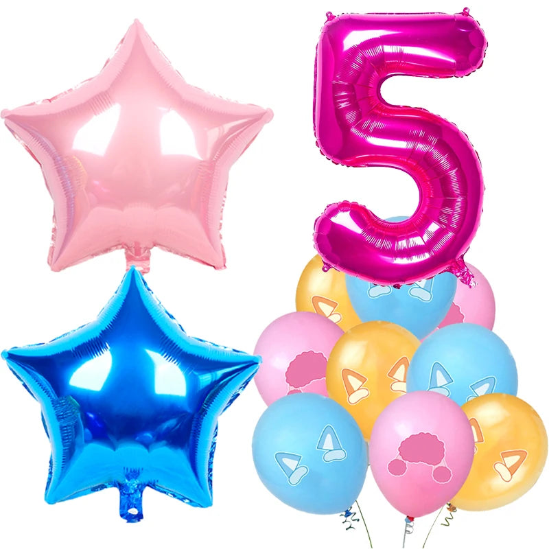 Cartoon Blue Dog Birthday Party Decoration Pink Dog Disposable Tablecloth Cup Bingo plate Baby Shower Kids Favors Party Supplies