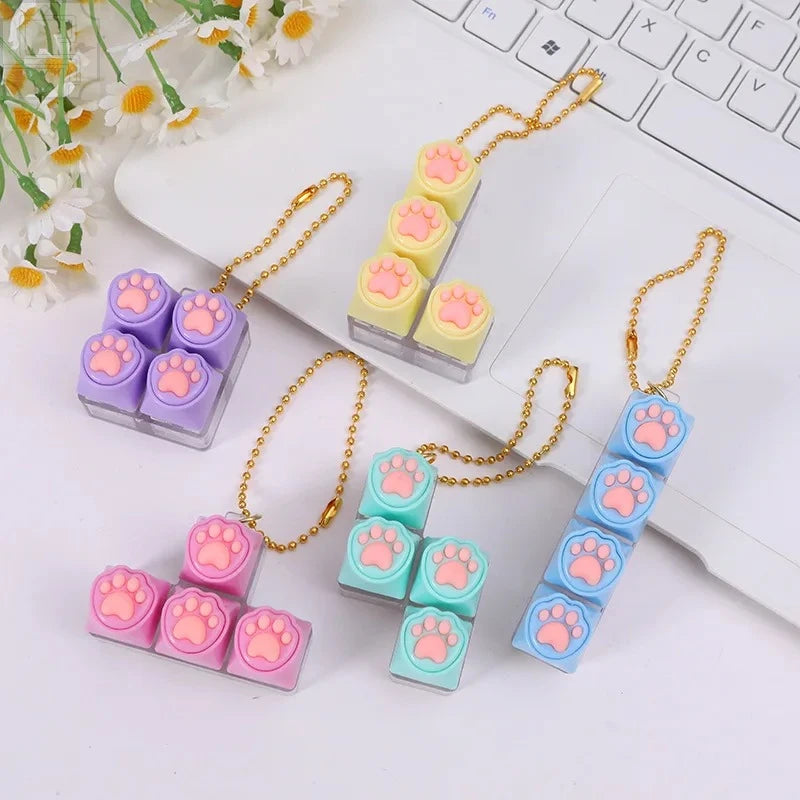 Cute Cat Paw Silicone Fidget Keychain Stress Relief Toy Portable Decor Gift For Mechanical Keyboard Lovers