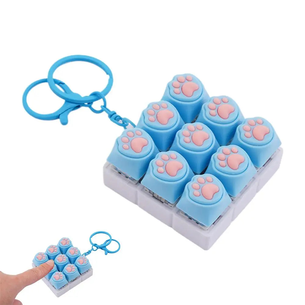 Keyboard Key Fidget Keychain Decompression DIY Keycaps Cat Paw Button Keycap Clicker Toy Relaxing Sensory Play