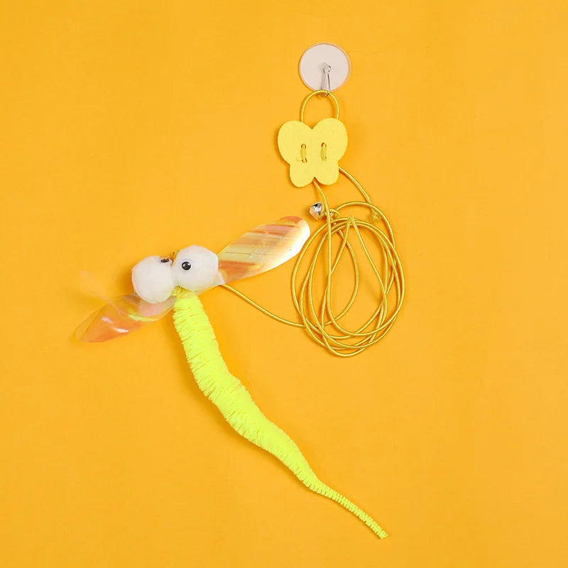 Elastic Hanging Door Cat Toy Feather Retractable Cat Teaser Wand Interactive Pet Play Toy for Kitten Small Dog