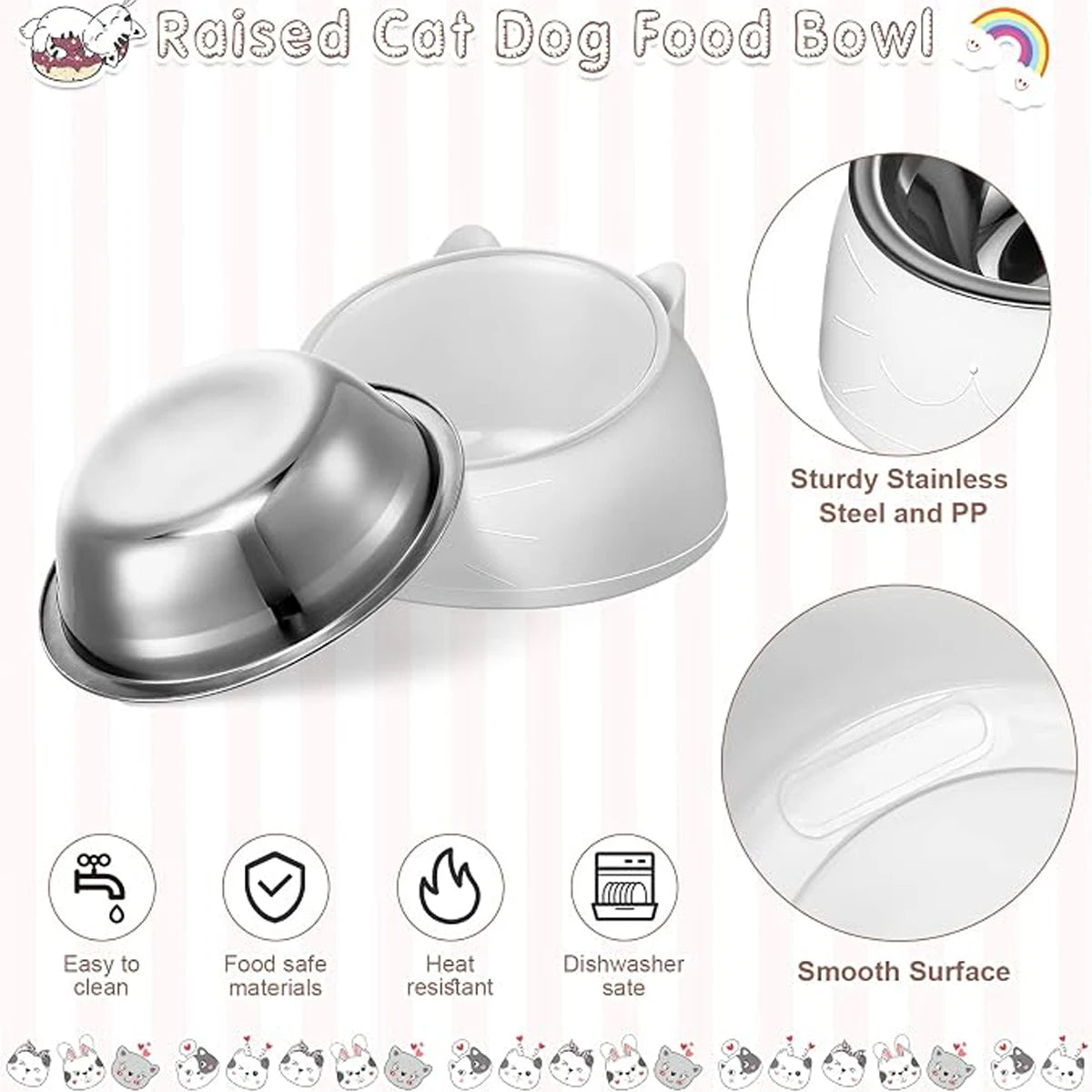 Stainless Steel Neck Guard Cat Bowl Pet Food Elevated Accessories Kitten Cats Articles Products Supplies Feeders Drinker Pets