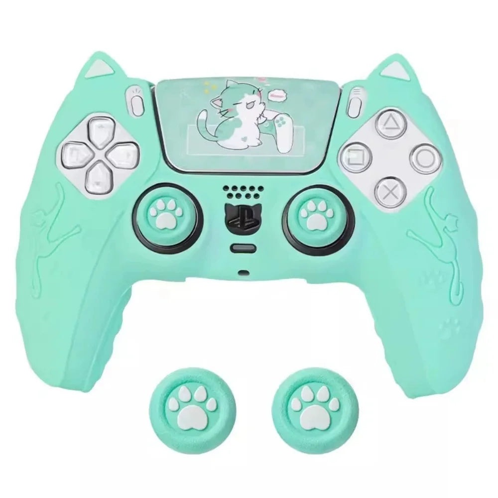 Lovely Cat Silicone Soft Protector Sticker Skin For Playstation 5 PS5 Controller Case Thumb Stick Grip Cap Cover Silicone case