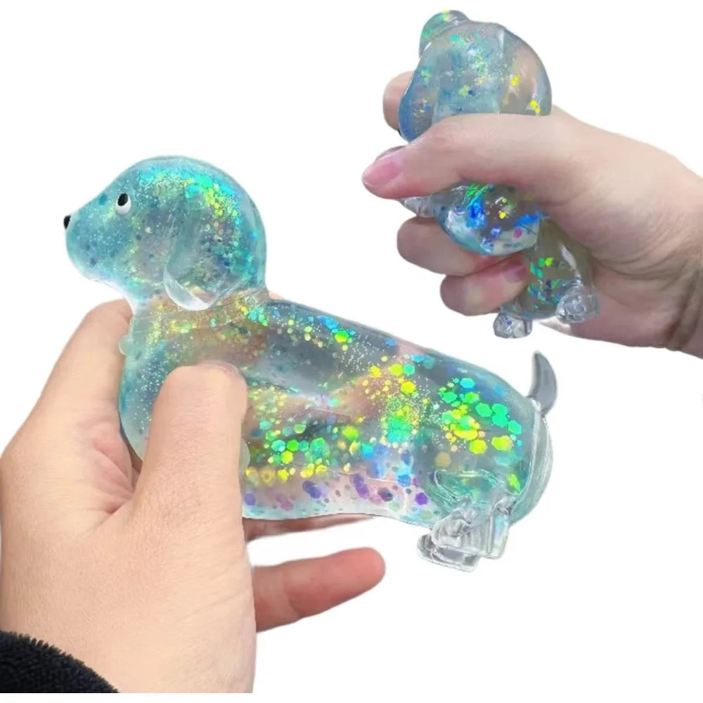 Sparkling Powder Sausage Dog Fidget Squishes Pinch Soft Maltose Texture Stress Relieving Toy Cute Puppy Slow Rising Squishy Toys