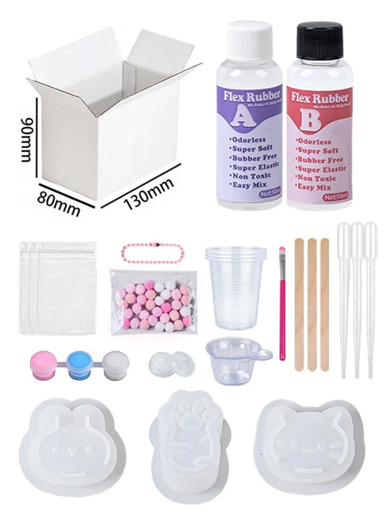 Taba Squishy Kit Handmade Accessories with 50Ml A and 50Ml B Liquid Gel Rabbit Cat Silicone Mold Tools DIY Cute Cartoon Animals