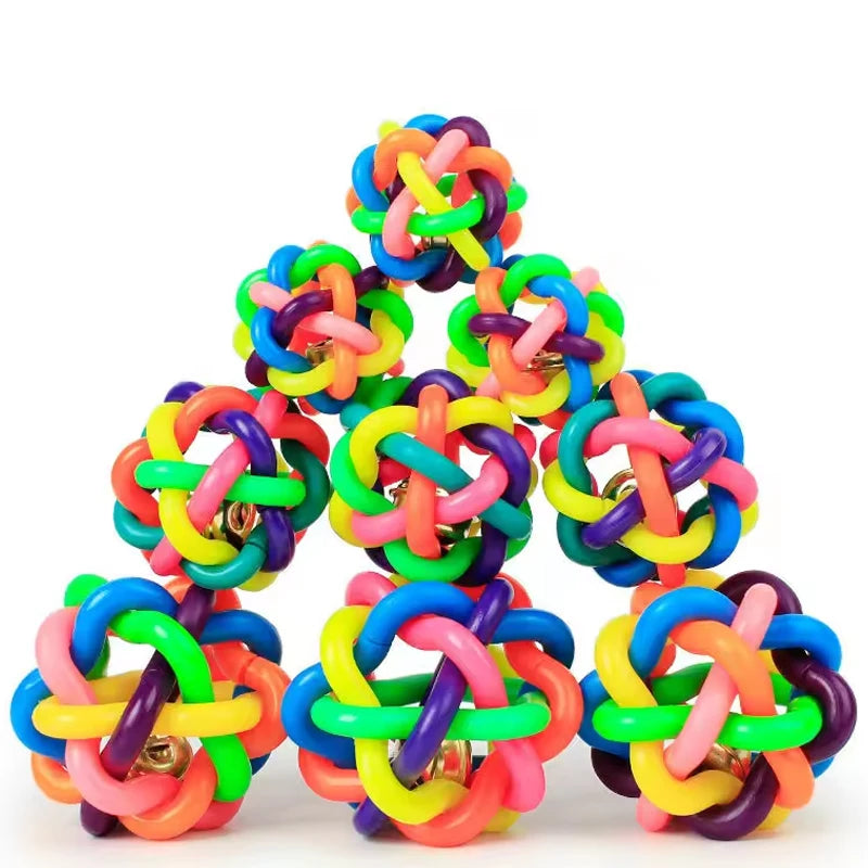 Colorful Bell Woven Toy Popular Dog Bite Resistant Rubber Pet Chewing Playing Fetching Nice Ball Puppy Toy for Large Small Dogs