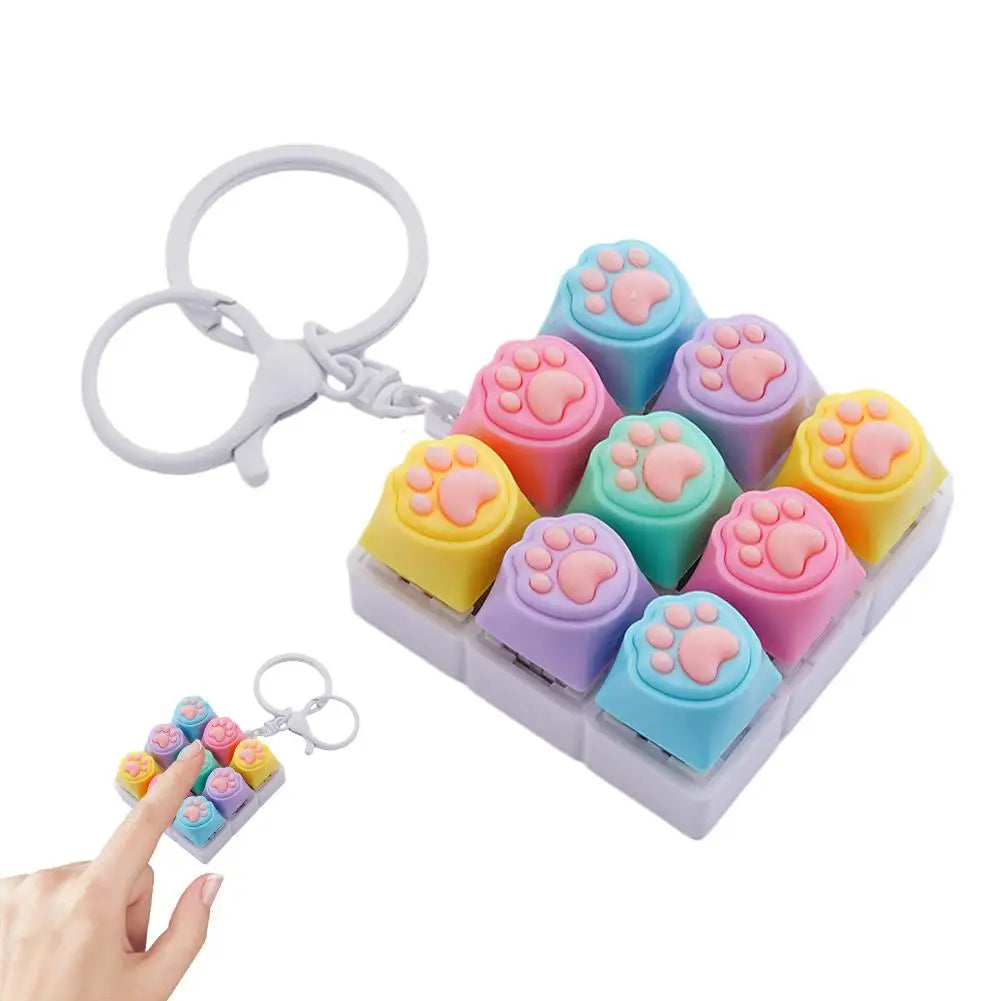 9 Keys Keyboard Key Toy Cat Paws Finger Button Stress Relief Toys Mechanical Keyboard Keycaps Keychain Office Decompression Calm